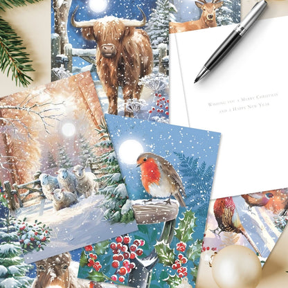 Box of 24 Christmas Cards Magical Winter Wildlife Xmas Cards In 6 Designs