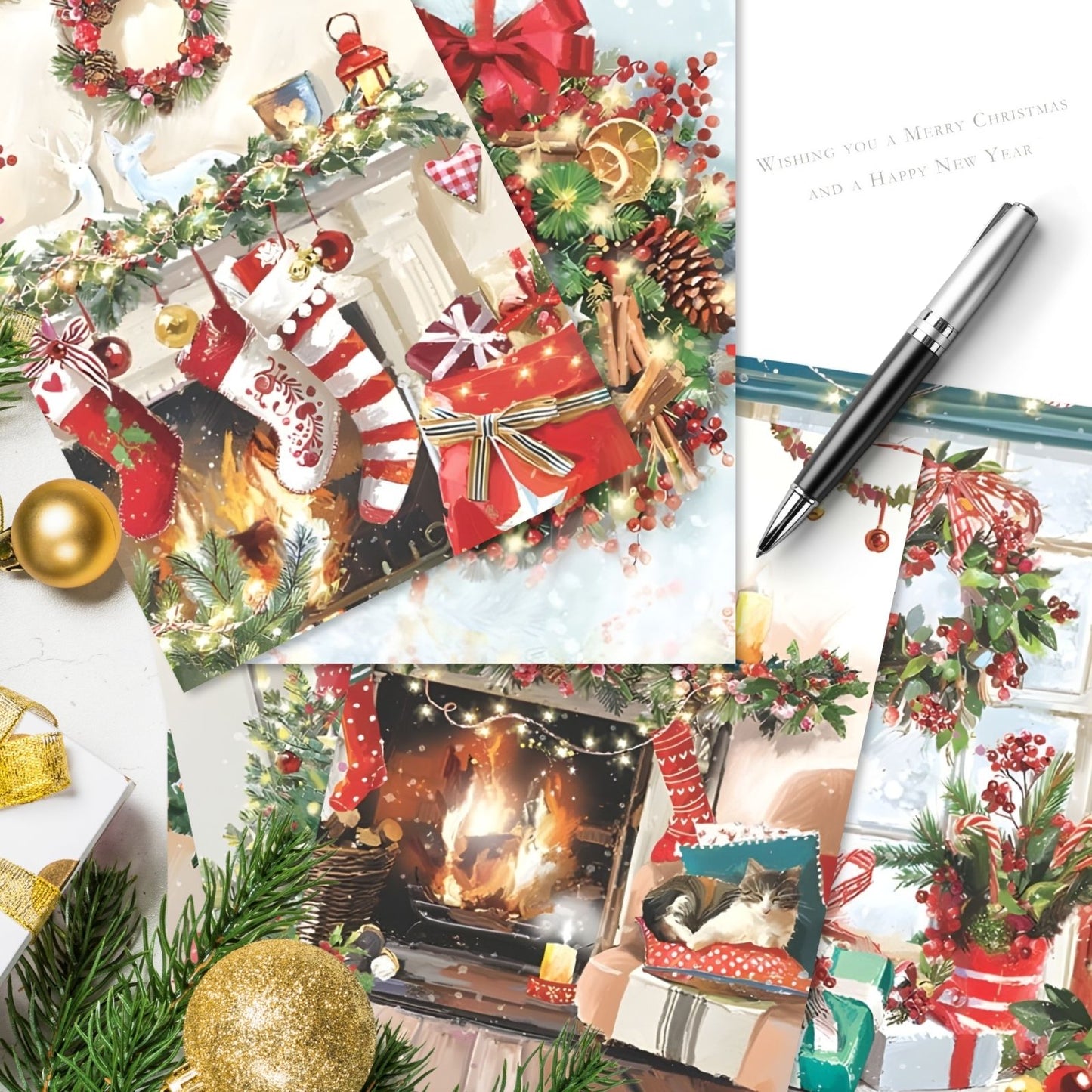 Box of 24 Christmas Cards Festive Cosy Home Xmas Cards In 6 Designs