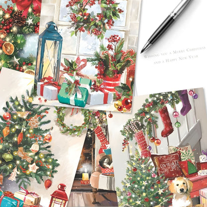 Box of 24 Christmas Cards Festive Cosy Home Xmas Cards In 6 Designs