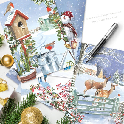 Box of 24 Christmas Cards Snowy Winter Wonderland Xmas Cards In 6 Designs