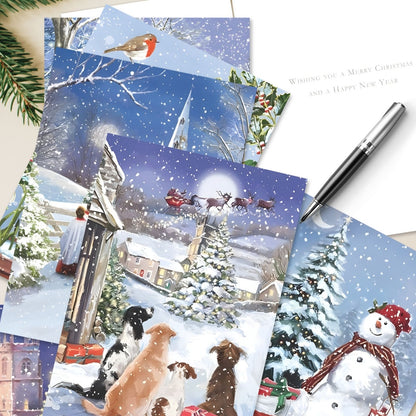 Box of 24 Christmas Cards Snowy Winter Wonderland Xmas Cards In 6 Designs