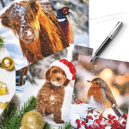 Box of 24 Christmas Cards Festive Animal Friends Xmas Cards In 6 Designs
