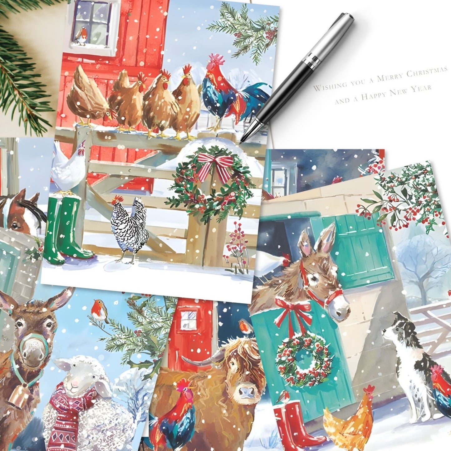 Box of 24 Christmas Cards Farmyard Fun Farm Animals Xmas Cards In 6 Designs