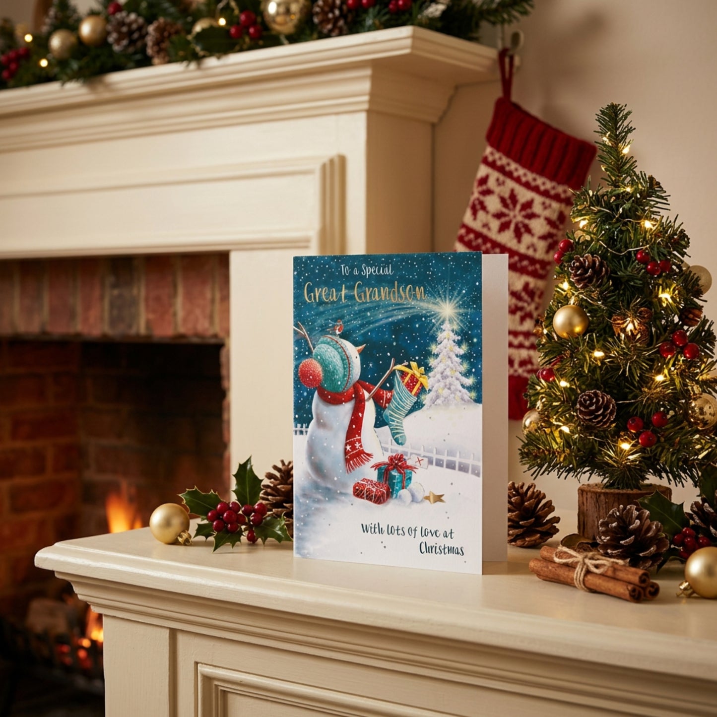 To A Special Great-Grandson Snowman Foiled Christmas Greeting Card