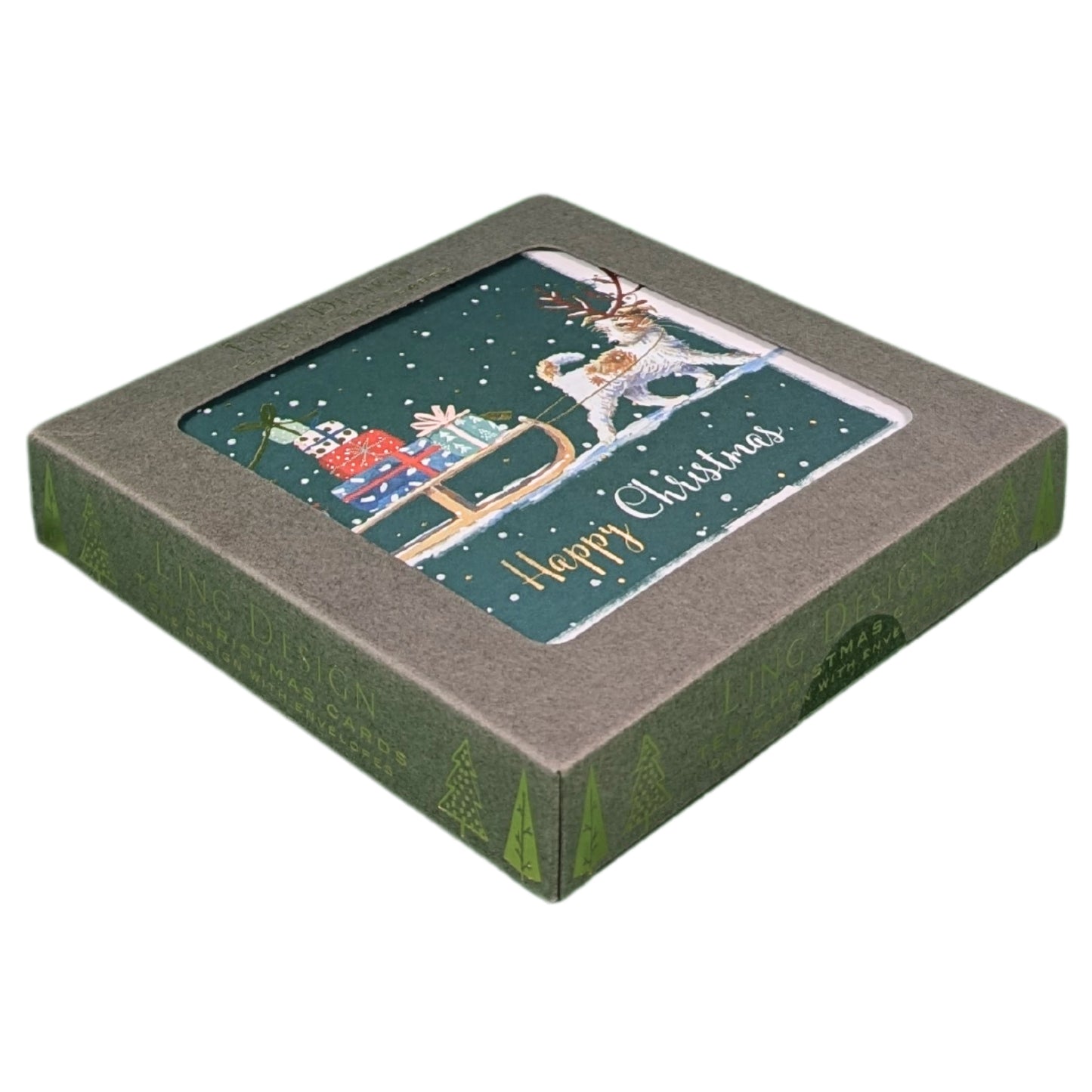 Box of 10 Furry Christmas Helper Gold Foiled Christmas Cards