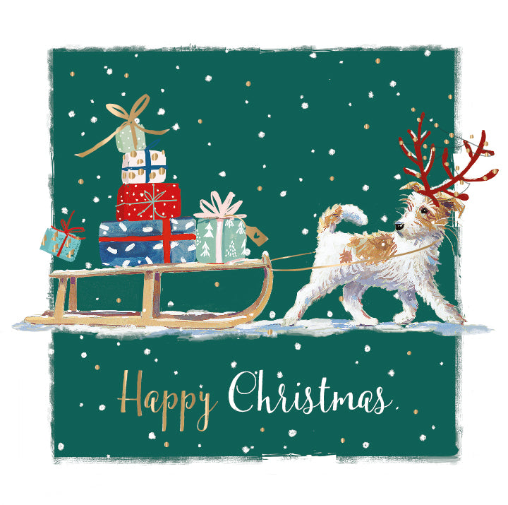 Box of 10 Furry Christmas Helper Gold Foiled Christmas Cards