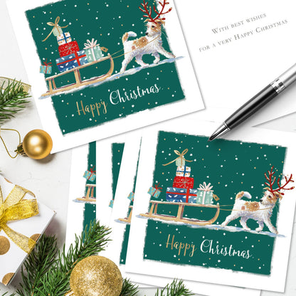 Box of 10 Furry Christmas Helper Gold Foiled Christmas Cards