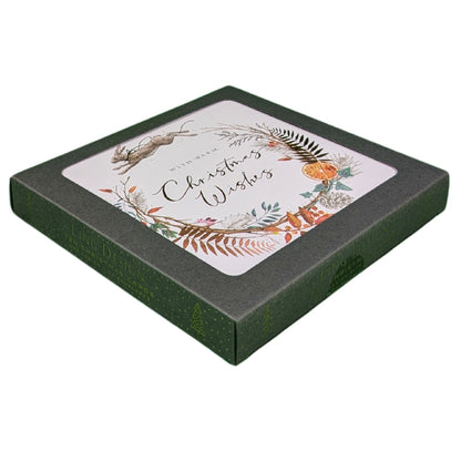 Box of 10 Winter Wreath & Hare Gold Foiled Christmas Cards