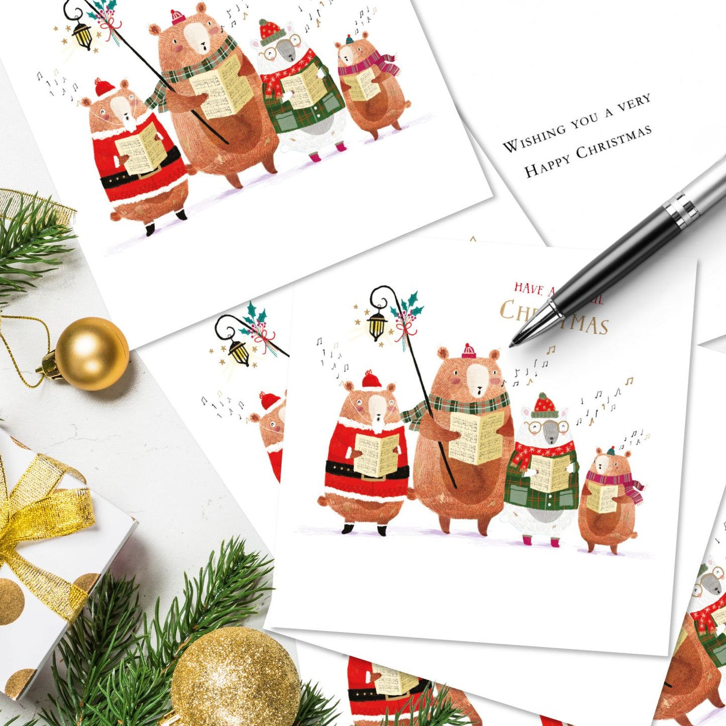 Box of 10 Carol Singing Bears Curious Inksmith Christmas Cards