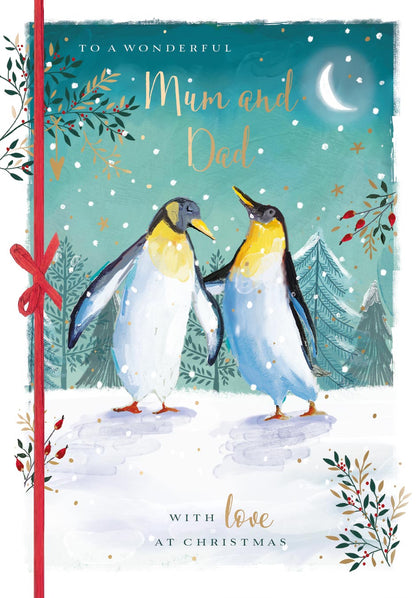 The Wildlife Mum & Dad Embellished Penguins Christmas Card