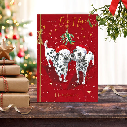 The Wildlife Embellished One I Love Mistletoe Pups Hand-Finished Christmas Card