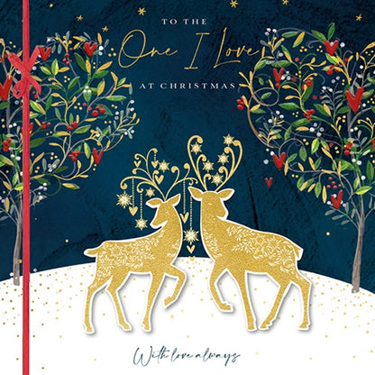 Deluxe Embellished One I Love Golden Magic Deer Hand-Finished Christmas Card