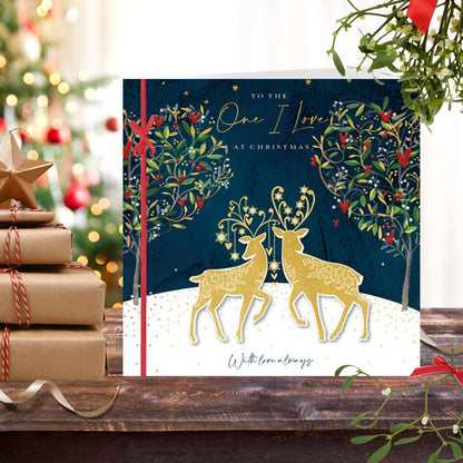 Deluxe Embellished One I Love Golden Magic Deer Hand-Finished Christmas Card
