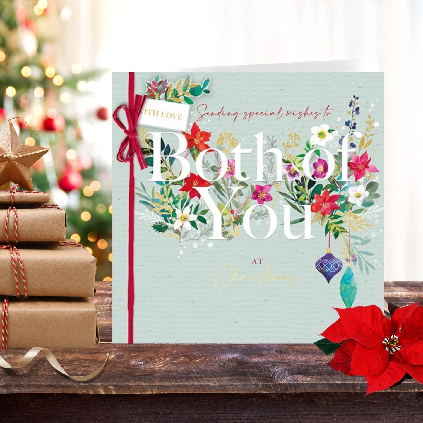 Deluxe Embellished Both Of You Floral Baubly Blossoms Hand-Finished Christmas Card