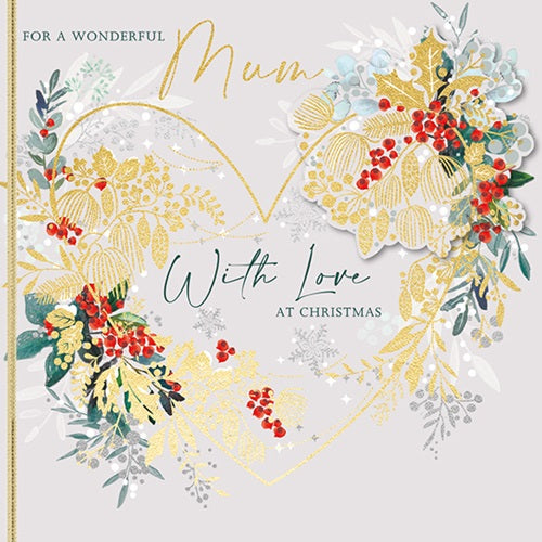 Deluxe Embellished Wonderful Mum Leafy Love Hand-Finished Christmas Card