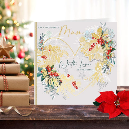 Deluxe Embellished Wonderful Mum Leafy Love Hand-Finished Christmas Card