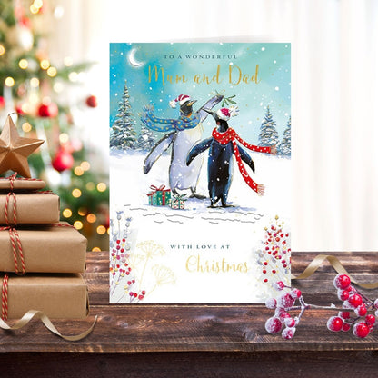 The Wildlife Mum & Dad Penguin Pals Artistic Christmas Greeting Card