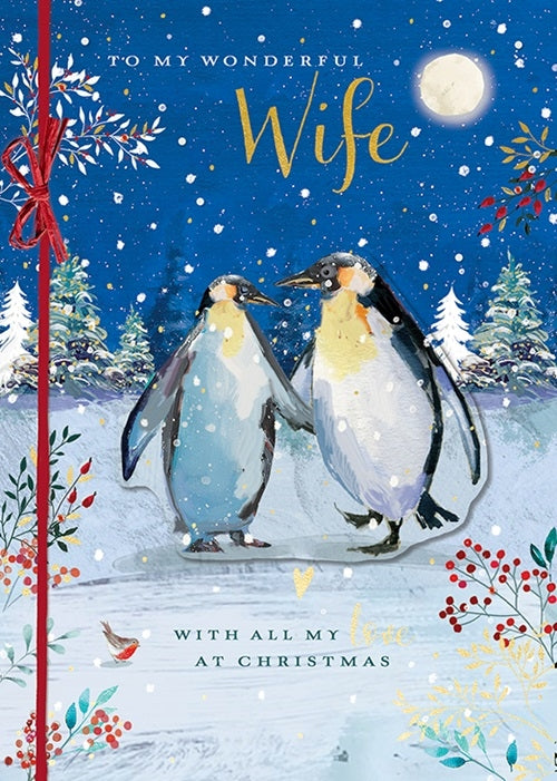 The Wildlife Embellished Wife Penguin Love Hand-Finished Christmas Card