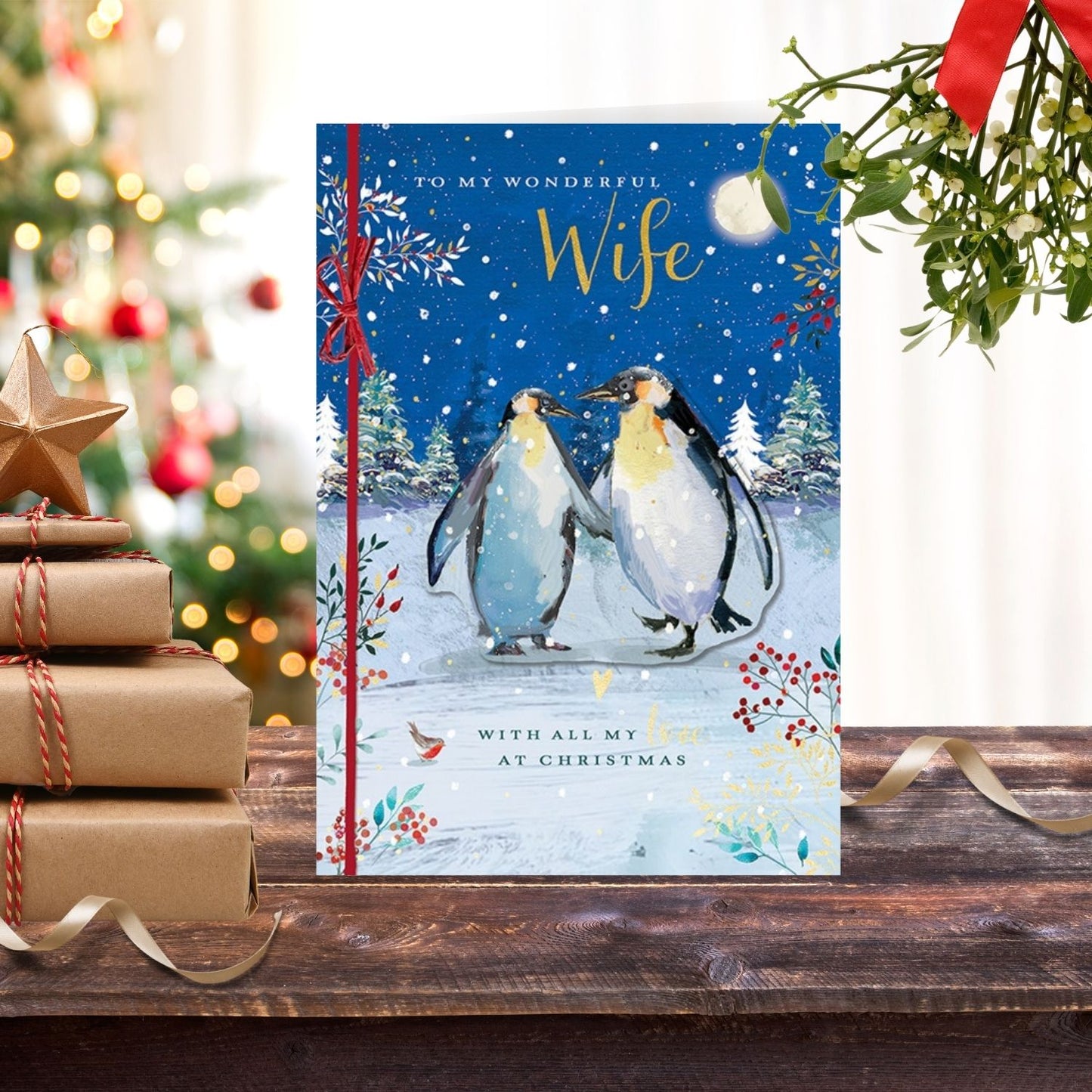 The Wildlife Embellished Wife Penguin Love Hand-Finished Christmas Card
