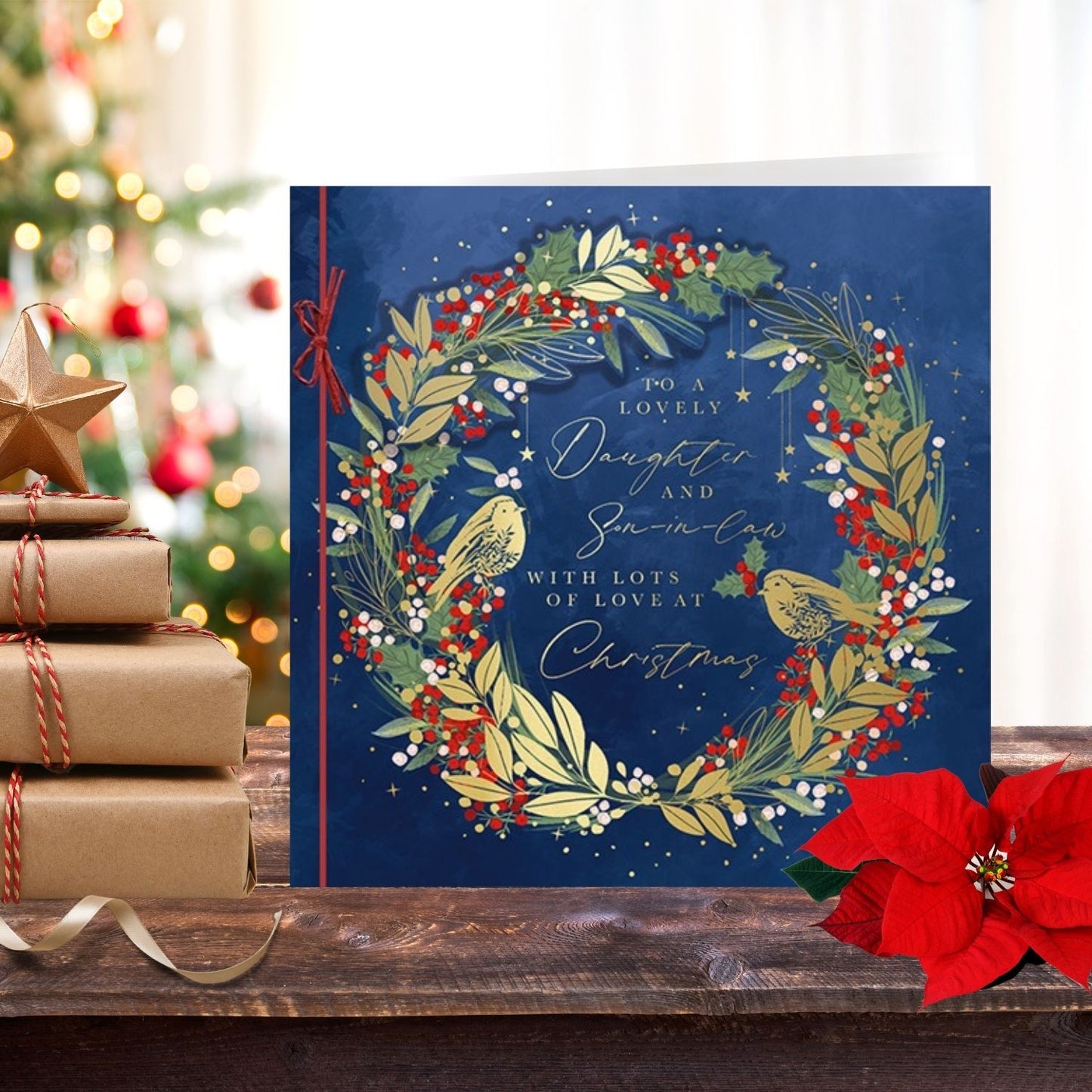 Deluxe Embellished Daughter & Son-In-Law Gold Robin Hand-Finished Christmas Card