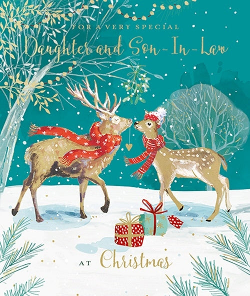 The Wildlife Daughter & Son-In-Law Snowy Deer Artistic Christmas Greeting Card