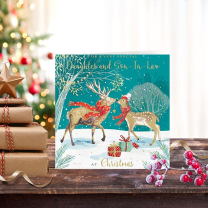 The Wildlife Daughter & Son-In-Law Snowy Deer Artistic Christmas Greeting Card