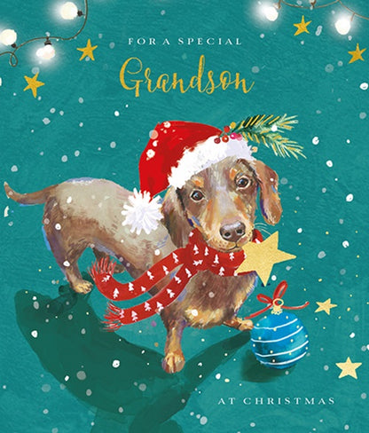 The Wildlife Grandson Dachshund Santa Paws Artistic Christmas Greeting Card