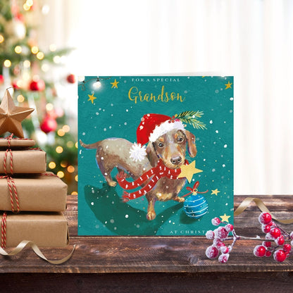 The Wildlife Grandson Dachshund Santa Paws Artistic Christmas Greeting Card