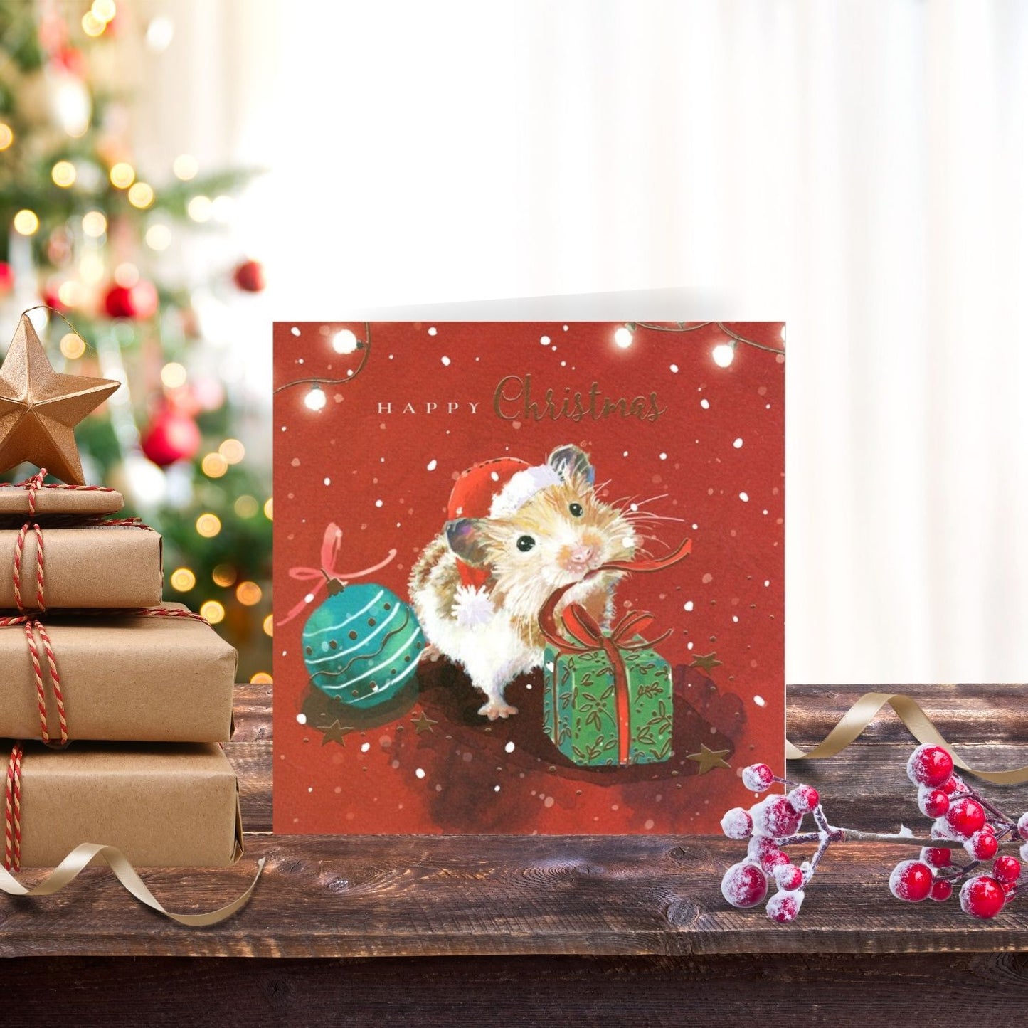 The Wildlife Happy Christmas Hamster Claus Artistic Single Christmas Card
