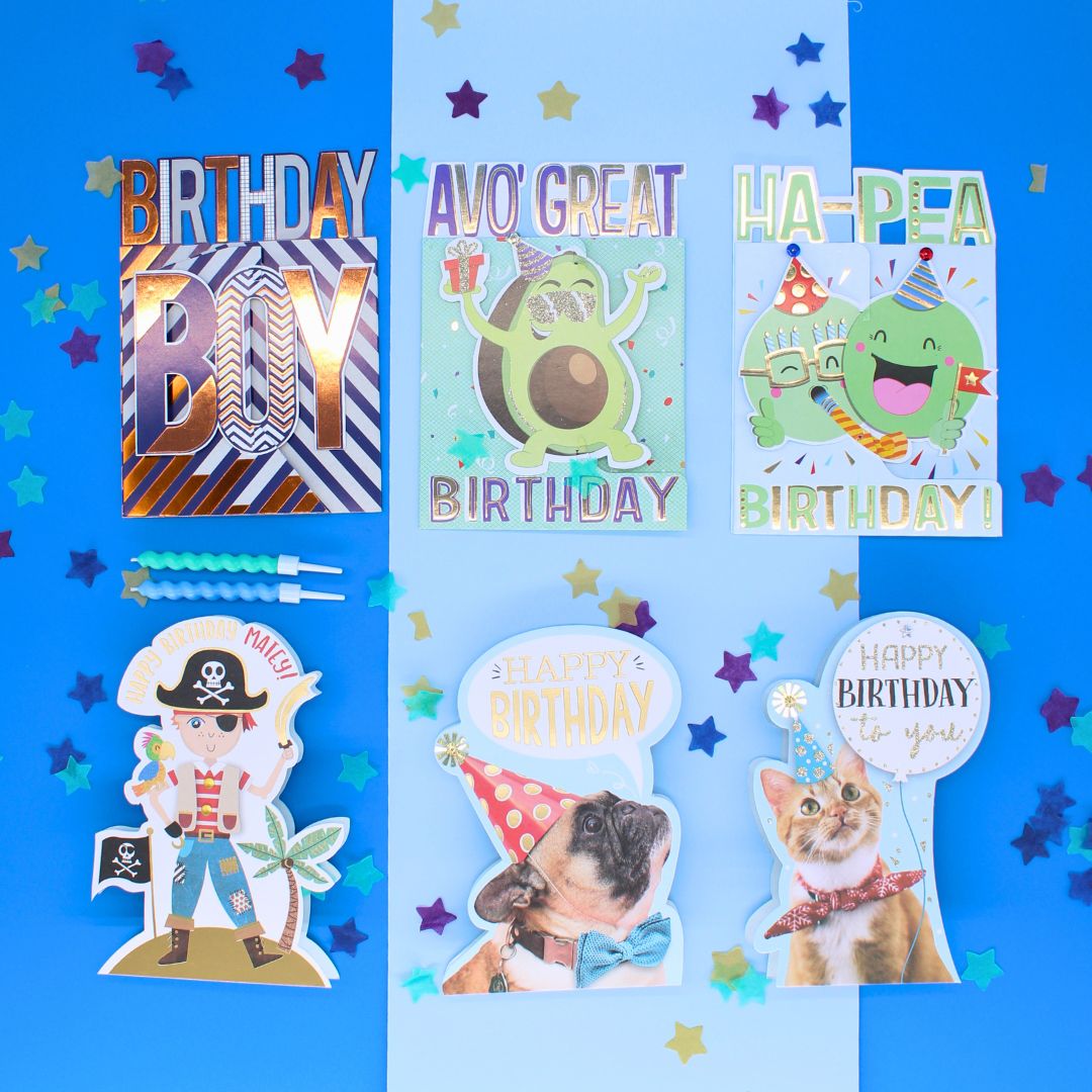 CARD 'N' MIX Birthday Boy Assortment 6 Card Potluck Pick Cards for Birthdays