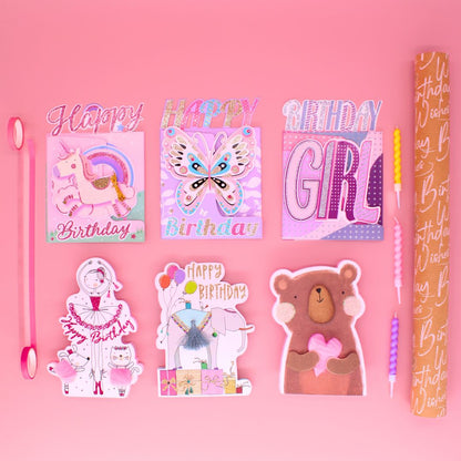 CARD 'N' MIX Birthday Girl Assortment 6 Card Potluck Pick Cards for Birthdays