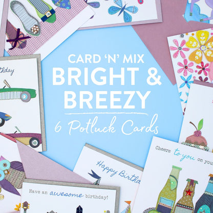 CARD 'N' MIX Bright & Breezy Assortment 6 Card Potluck Pick Cards for Birthdays