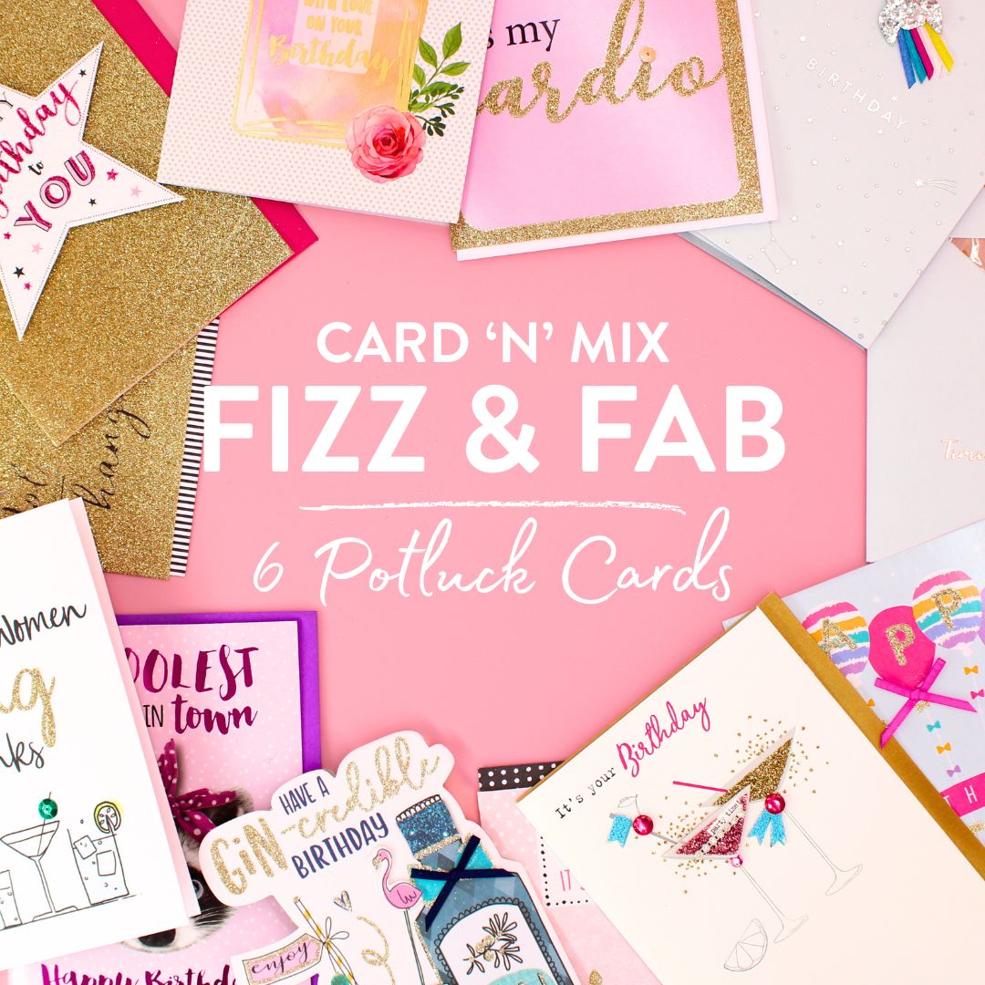 CARD 'N' MIX Fizz & Fab Assortment 6 Card Potluck Pick Cards for Birthdays