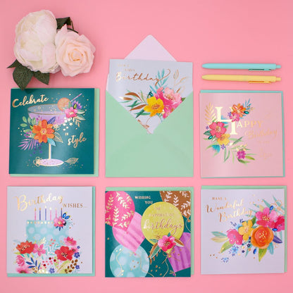 CARD 'N' MIX Primrose Assortment 6 Card Potluck Pick Cards for Birthdays