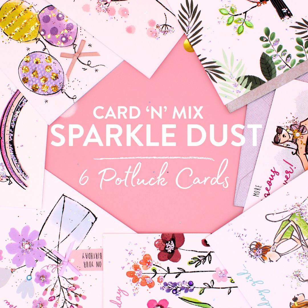 CARD 'N' MIX Sparkle Dust Assortment 6 Card Potluck Pick Cards for Birthdays
