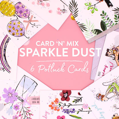 CARD 'N' MIX Sparkle Dust Assortment 6 Card Potluck Pick Cards for Birthdays