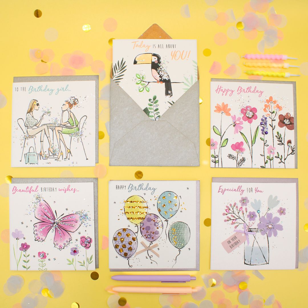 CARD 'N' MIX Sparkle Dust Assortment 6 Card Potluck Pick Cards for Birthdays