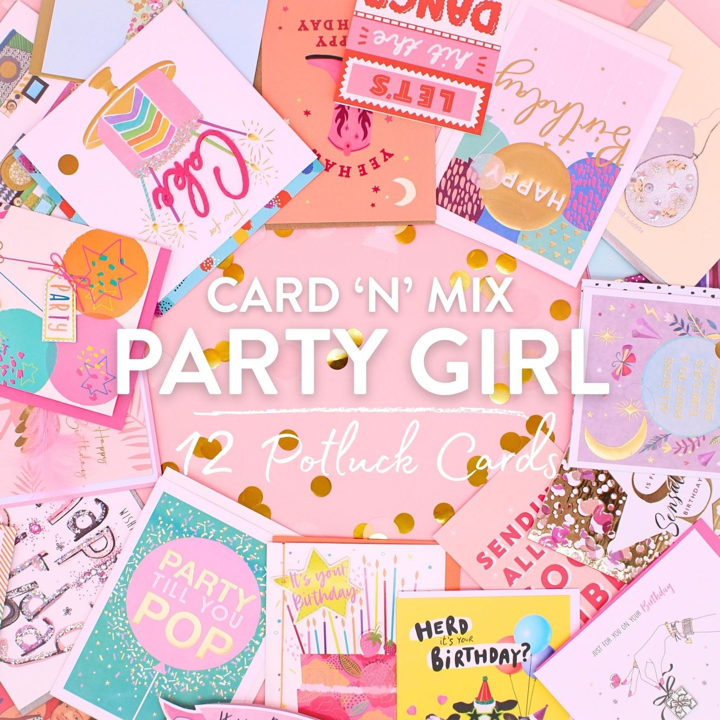 CARD'N'MIX Birthday Card Multipack Party Girl Variety Set 12 Card Assortment