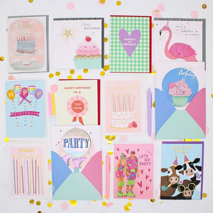CARD'N'MIX Birthday Card Multipack Party Girl Variety Set 12 Card Assortment