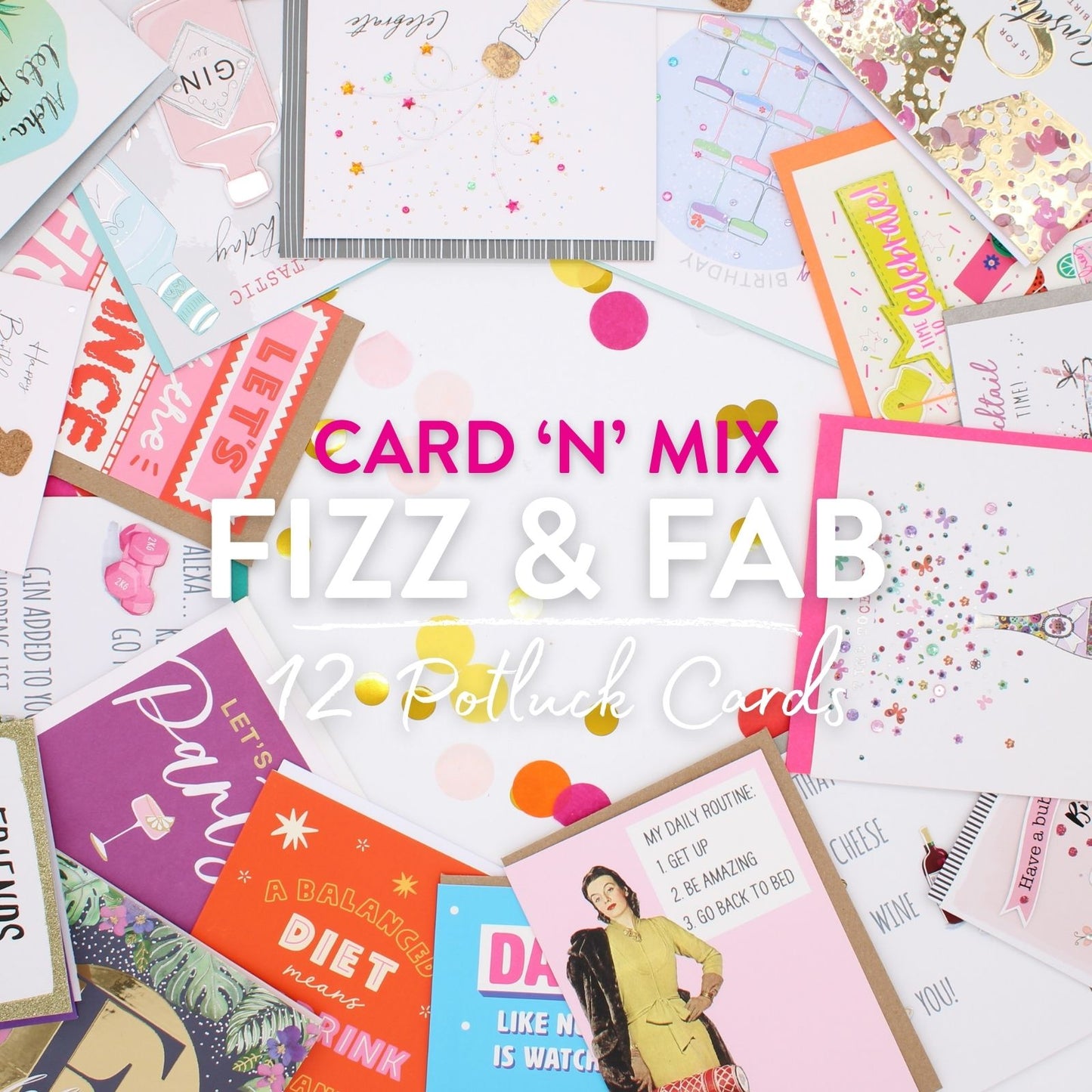 CARD'N'MIX Birthday Card Multipack Fizz & Fab Variety Set 12 Card Assortment