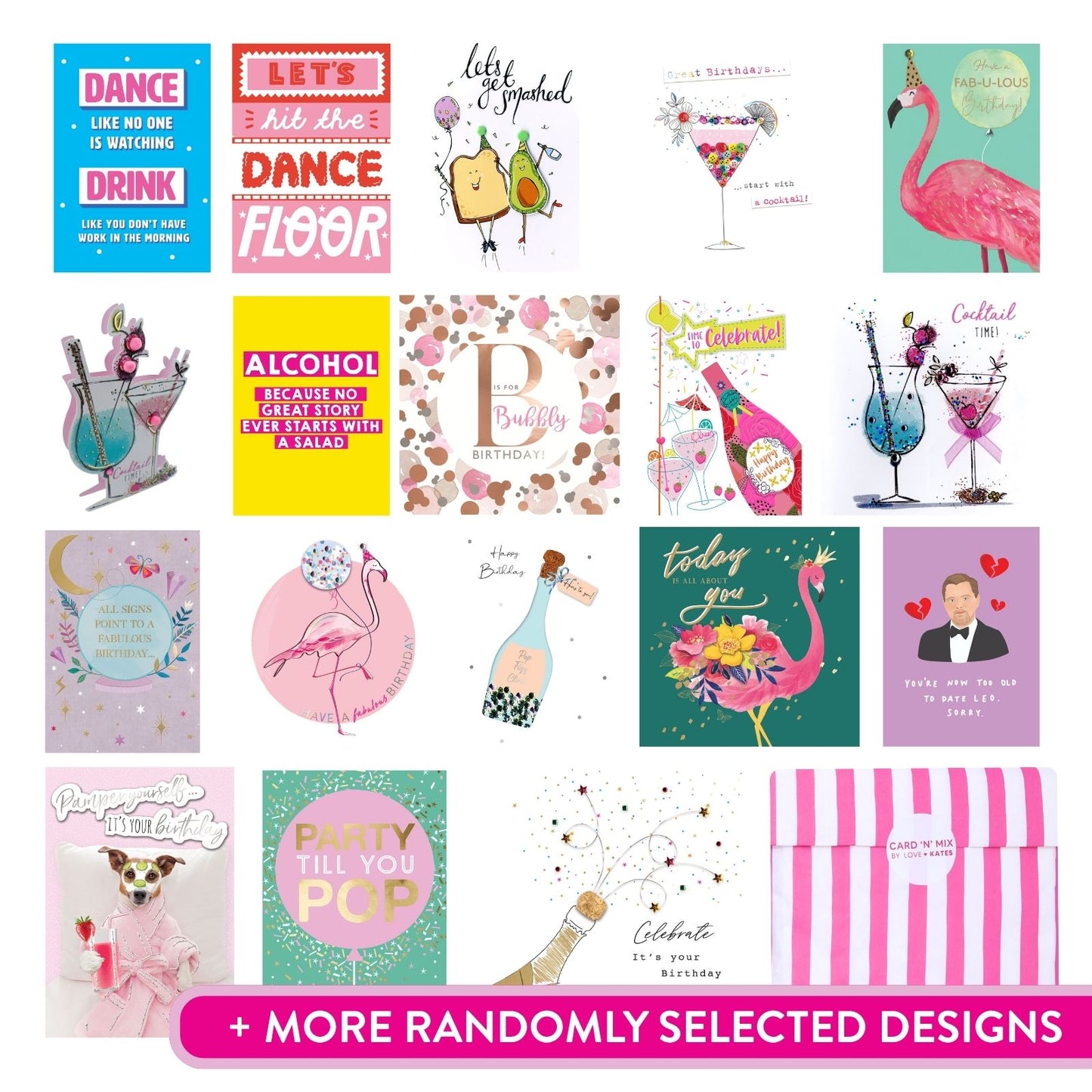 CARD'N'MIX Birthday Card Multipack Fizz & Fab Variety Set 12 Card Assortment