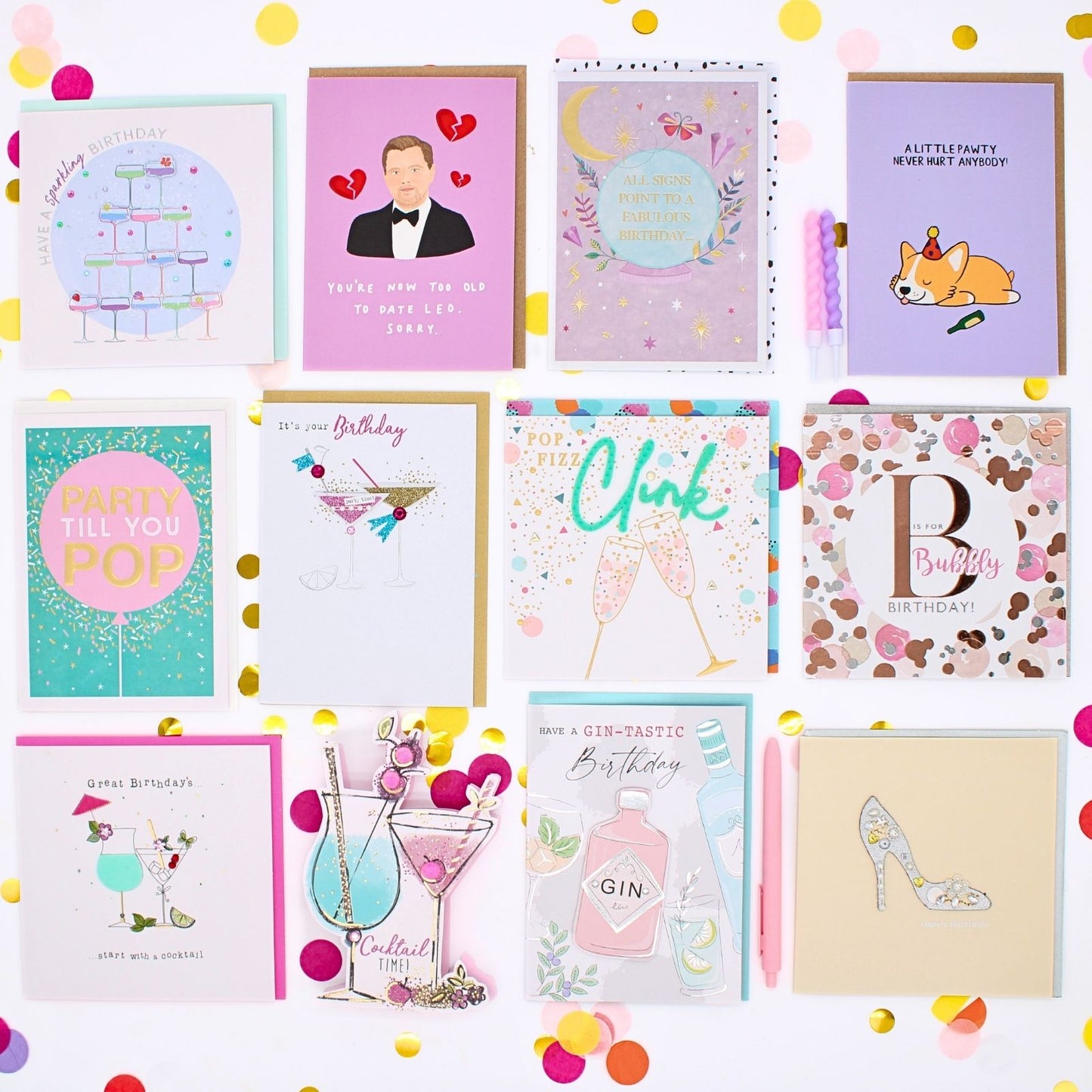 CARD'N'MIX Birthday Card Multipack Fizz & Fab Variety Set 12 Card Assortment