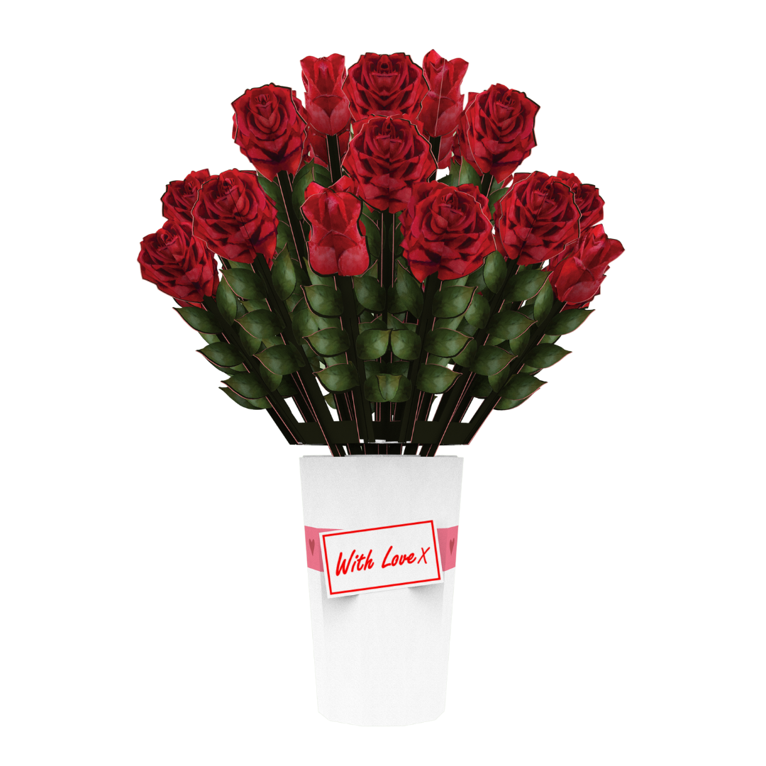 Romantic Bouquet of Red Roses 3D Paper Pop Up Valentine's Day Flowers ...