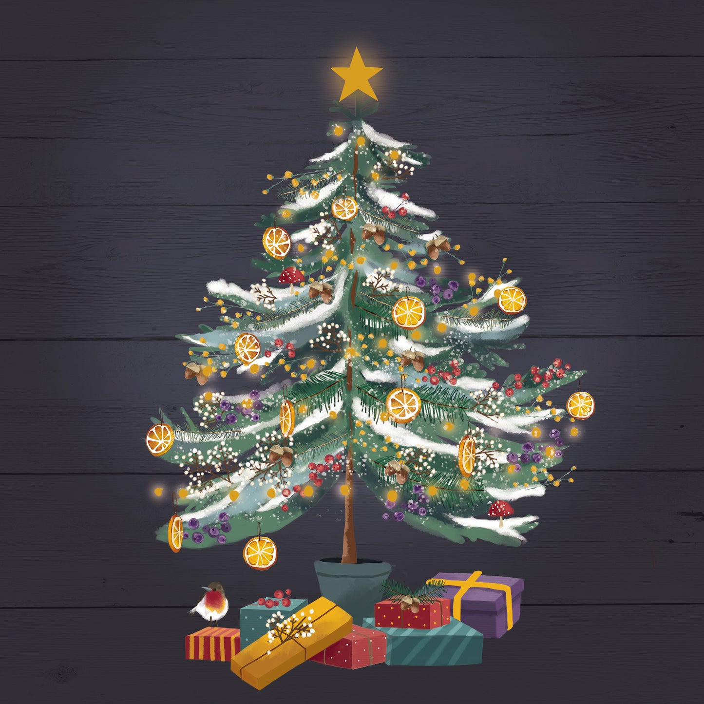 Box of 16 Almanac Christmas Tree & Wreath Artistic Christmas Cards