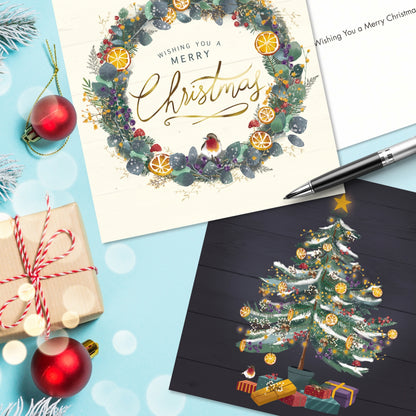 Box of 16 Almanac Christmas Tree & Wreath Artistic Christmas Cards