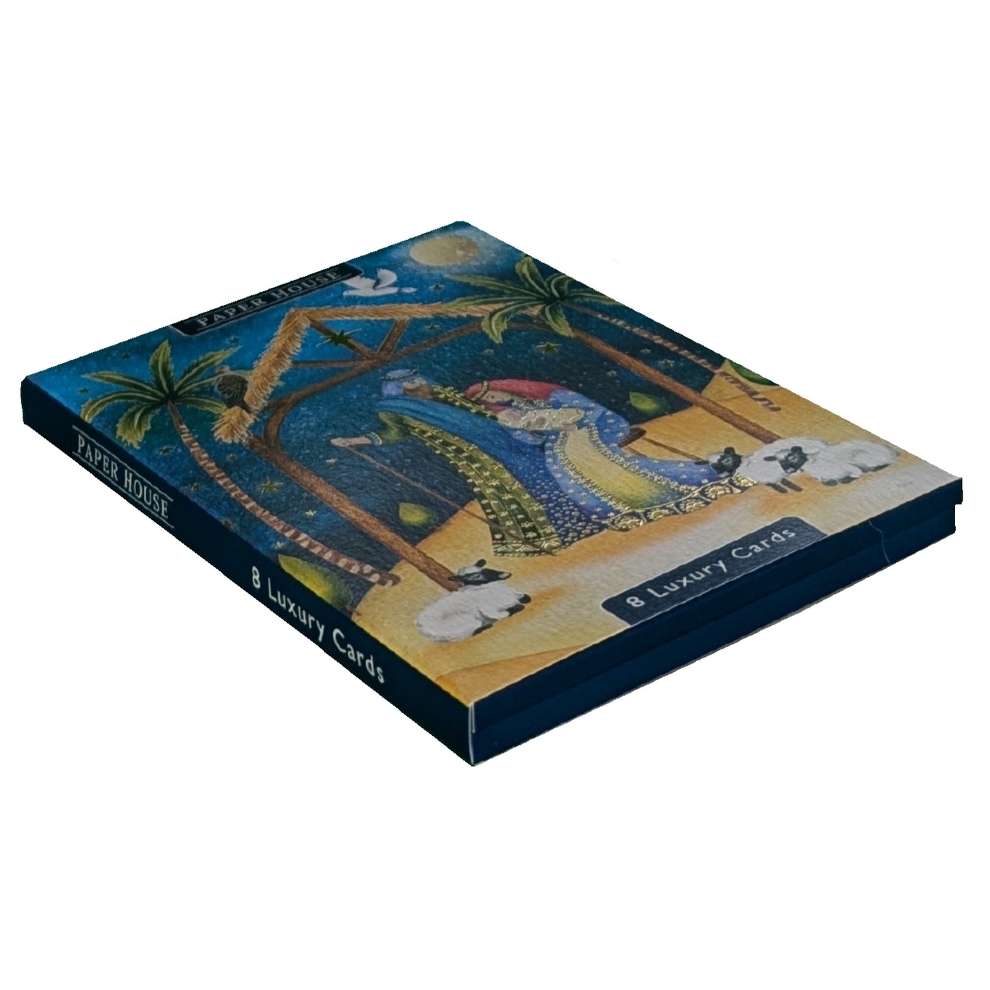 Box Of 8 Paper House Shiny Nativity Religious Christmas Cards In 2 Designs