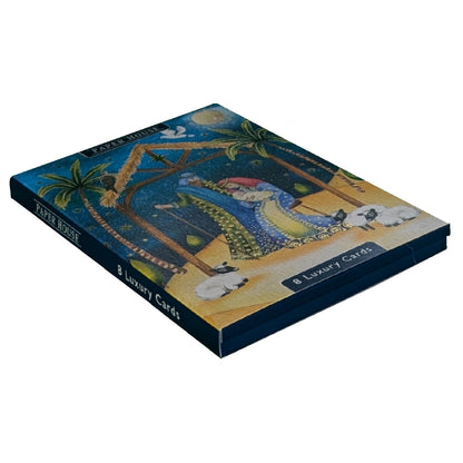 Box Of 8 Paper House Shiny Nativity Religious Christmas Cards In 2 Designs