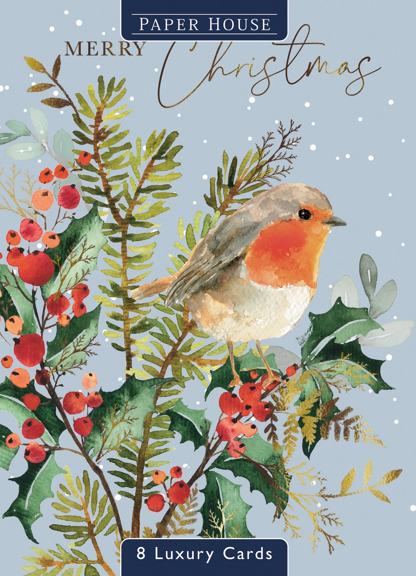 Box Of 8 Paper House Robin-Tastic Xmas Blooms Christmas Cards In 2 Designs