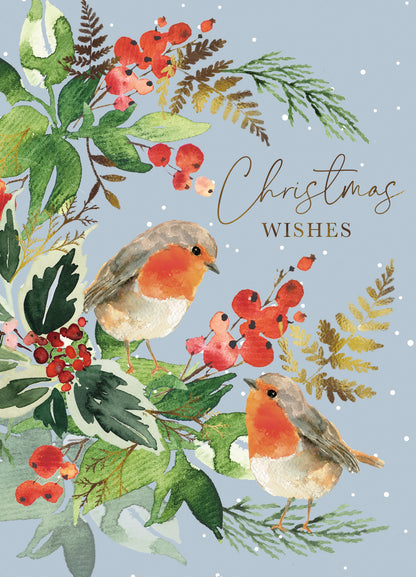 Box Of 8 Paper House Robin-Tastic Xmas Blooms Christmas Cards In 2 Designs