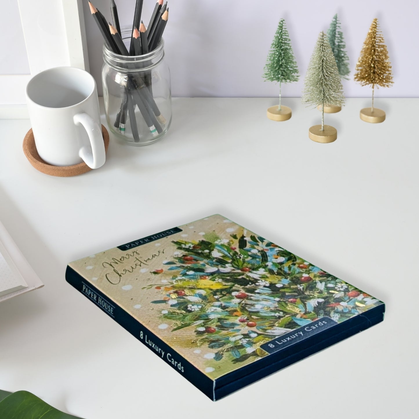 Box Of 8 Paper House Snowy Floral Artistic Christmas Cards In 2 Designs